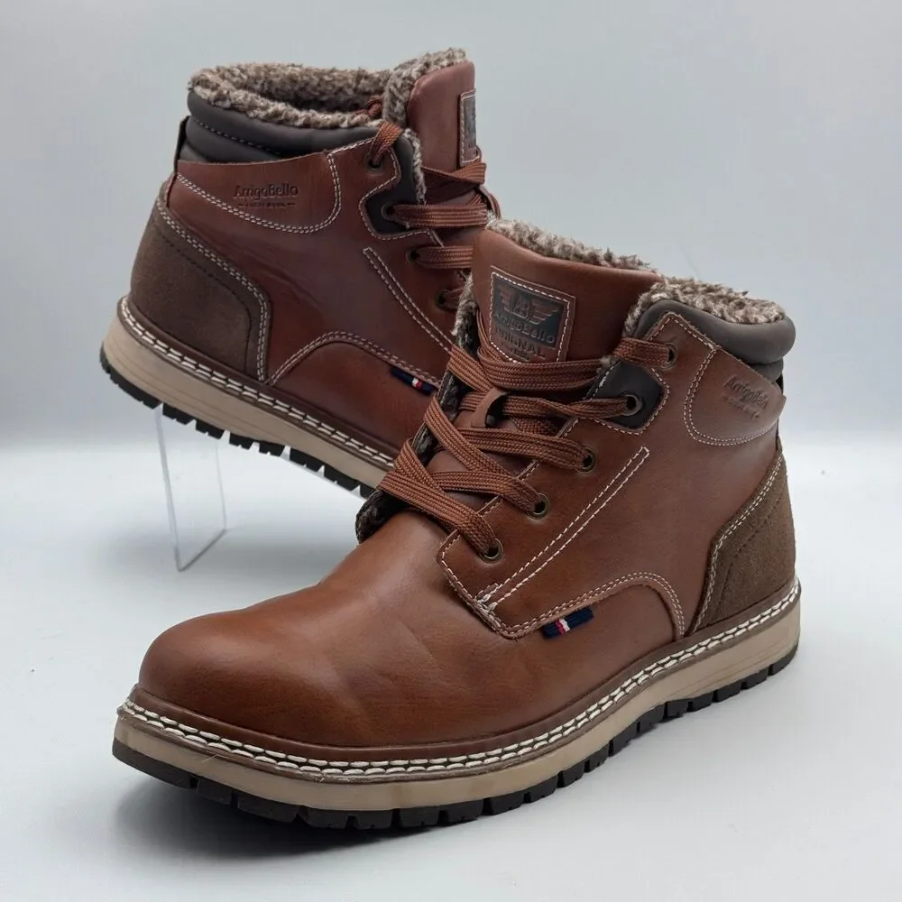 Arrigo Bello Mens 8 Brown Leather Fur Lined Hiker Boots AM9058-3